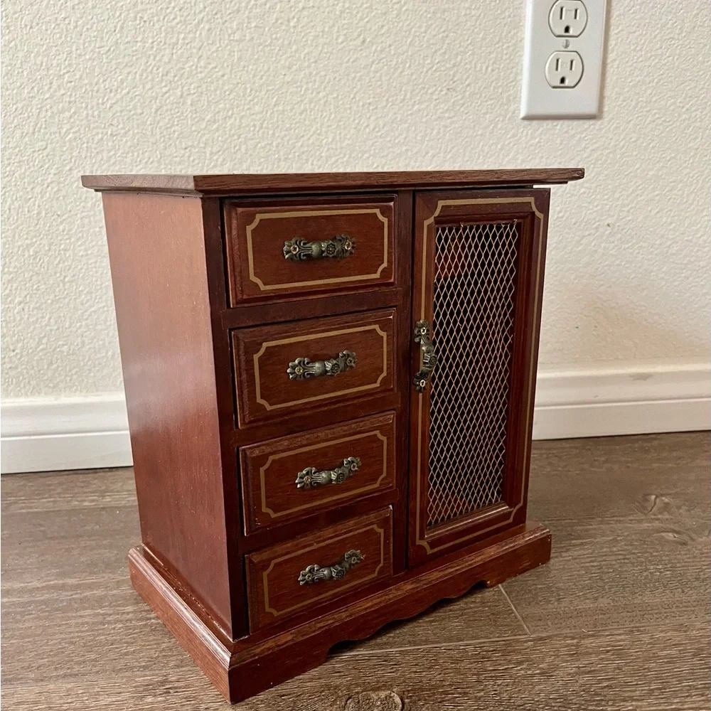 Wooden Jewelry Box with Side Cabinet and Four Drawers 6/9/10 Inches